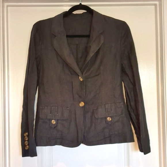 St - Trop Black Linen Light Weight Utility Jacket Pockets Euro 38 - 6 - Picture 3 of 8